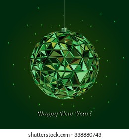 Abstract Geometric christmas ball. 3D polygonal vector illustration, light effect