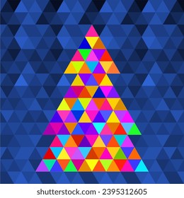 Abstract geometric christmas tree with colorful triangles, mosaic style. Vector illustration