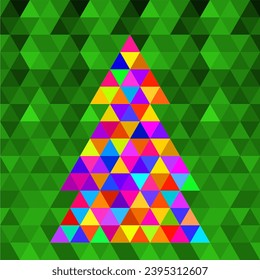 Abstract geometric christmas tree with colorful triangles, mosaic style. Vector illustration