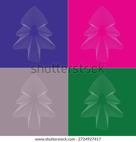 Abstract Geometric Christmas Tree Line Art Set, Wireframe Christmas Tree Graphics on Solid Backgrounds