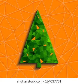 Abstract Geometric Christmas Tree on Orange Triangle Background, Vector EPS10