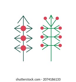 Abstract geometric christmas tree with red balls. Vector outline design element. Two versions.