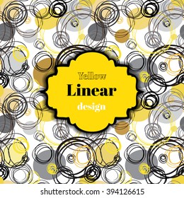 Abstract geometric circle background. Black, yellow, white hand drawn outline circle background pattern texture. Light circle design.Yellow label, text place. Vector circle illustration stock vector.