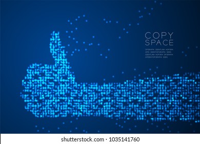 Abstract Geometric Circle dot pattern Hand thumb up shape, sign language concept design blue color illustration isolated on blue gradient background with copy space, vector eps 10