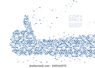 Abstract Geometric Circle dot pattern Hand thumb up shape, sign language concept design blue color illustration isolated on white background with copy space, vector eps 10