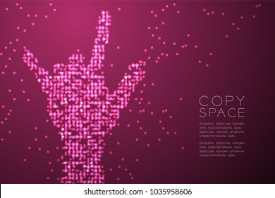 Abstract Geometric Circle dot pattern I love you Hand shape, sign language concept design pink color illustration isolated on pink gradient background with copy space, vector eps 10