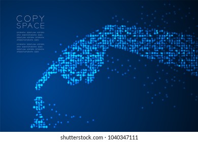 Abstract Geometric Circle dot pattern Hand move pawn chess shape, concept design blue color illustration isolated on blue gradient background with copy space, vector eps 10