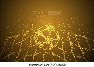 Abstract Geometric Circle dot pattern Football or Soccer ball in goal moment shape, Sport concept design gold color illustration isolated on brown gradient background with copy space, vector eps 10