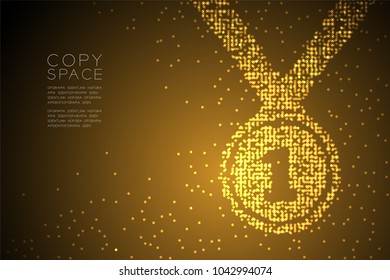 Abstract Geometric Circle dot pattern Number one Medal shape, Winner concept design gold color illustration isolated on brown gradient background with copy space, vector eps 10