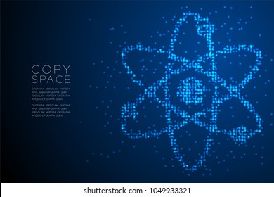 Abstract Geometric Circle dot pattern Atom symbol shape, Science concept design blue color illustration isolated on blue gradient background with copy space, vector eps 10