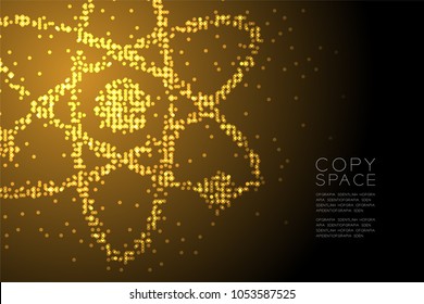 Abstract Geometric Circle dot pattern Atom symbol shape, Science concept design gold color illustration isolated on brown gradient background with copy space, vector eps 10
