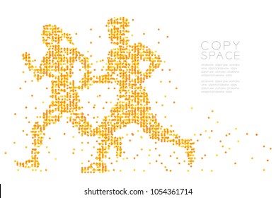 Abstract Geometric Circle dot pattern Man and Women couple Runner together shape, Sport concept design orange color illustration isolated on white background with copy space, vector eps 10