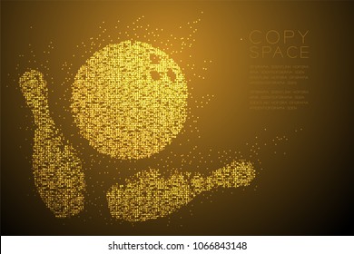 Abstract Geometric Circle dot pattern Bowling strike pins shape, Sport concept design gold color illustration isolated on brown gradient background with copy space, vector eps 10