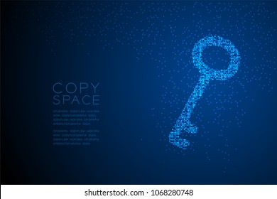 Abstract Geometric Circle dot pattern Key shape, Security privacy concept design blue color illustration isolated on blue gradient background with copy space, vector eps 10