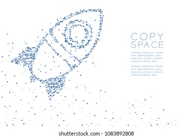 Abstract Geometric Circle dot pattern Cartoon Rocket spaceship shape, space exploration concept design blue color illustration on white background with copy space, vector eps 10