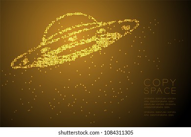 Abstract Geometric Circle dot pattern UFO alien spaceship shape, space exploration concept design gold color illustration isolated on brown gradient background with copy space, vector eps 10