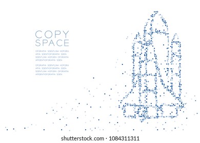 Abstract Geometric Circle dot pattern Rocket spaceship shape, space exploration concept design blue color illustration on white background with copy space, vector eps 10