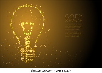 Abstract Geometric Circle dot pattern Incandescent light bulb shape, creative concept design gold color illustration isolated on brown gradient background with copy space, vector eps 10