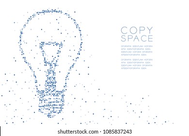 Abstract Geometric Circle dot pattern Incandescent light bulb shape, creative concept design blue color illustration on white background with copy space, vector eps 10