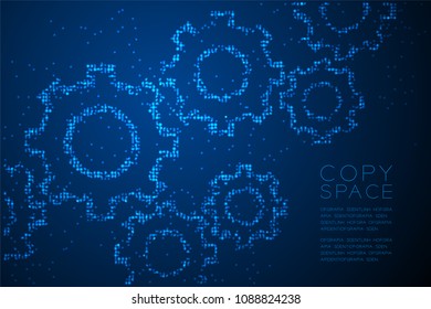 Abstract Geometric Circle dot pattern Engineering Gear shape, teamwork system concept design blue color illustration isolated on blue gradient background with copy space, vector eps 10