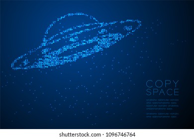 Abstract Geometric Circle dot pattern UFO alien spaceship shape, space exploration concept design blue color illustration isolated on blue gradient background with copy space, vector eps 10