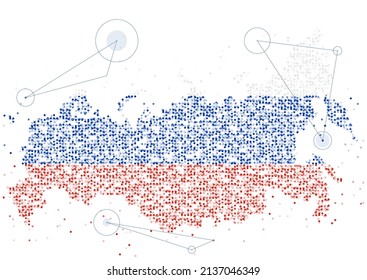 Abstract Geometric Circle dot pattern particle Russia map with national flag color, VR technology Peace Pray and Stop war concept design illustration on white background with copy space