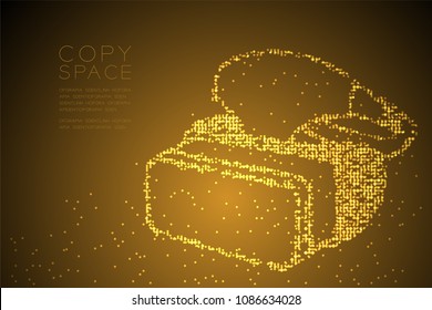 Abstract Geometric Circle dot pixel pattern VR headset (virtual reality) shape design gold color illustration isolated on brown gradient background with copy space, vector eps 10