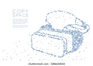 Abstract Geometric Circle dot pixel pattern VR headset (virtual reality) shape design blue color illustration on white background with copy space, vector eps 10