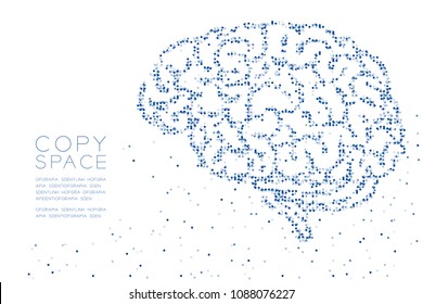 Abstract Geometric Circle dot pixel pattern Brain side view shape, creative science concept design blue color illustration on white background with copy space, vector eps 10