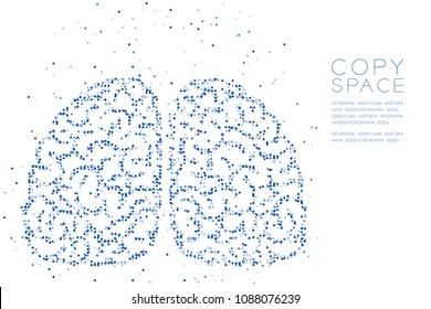 Abstract Geometric Circle dot pixel pattern Brain front view shape, creative science concept design blue color illustration on white background with copy space, vector eps 10