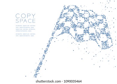 Abstract Geometric Circle dot pixel pattern Checkered flag shape, business success concept design blue color illustration on white background with copy space, vector eps 10