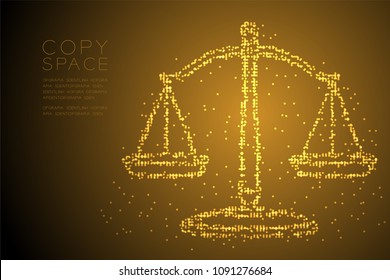 Abstract Geometric Circle dot pixel pattern Scales balance shape, judgment concept design gold color illustration isolated on brown gradient background with copy space, vector eps 10