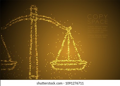 Abstract Geometric Circle dot pixel pattern Scales balance shape, judgment concept design gold color illustration isolated on brown gradient background with copy space, vector eps 10