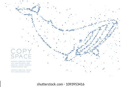 Abstract Geometric Circle dot pixel pattern Whale shape, aquatic and marine life concept design blue color illustration on white background with copy space, vector eps 10