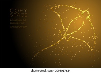 Abstract Geometric Circle dot pixel pattern Stingray shape, aquatic and marine life concept design gold color illustration isolated on brown gradient background with copy space, vector eps 10