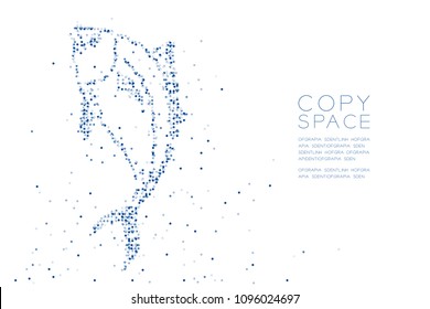 Abstract Geometric Circle dot pixel pattern Tuna fish shape, aquatic and marine life concept design blue color illustration on white background with copy space, vector eps 10