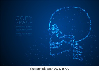 Abstract Geometric Circle dot pixel pattern Skull side view shape, medical science concept design blue color illustration isolated on blue gradient background with copy space, vector eps 10
