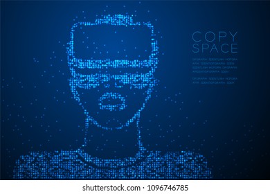 Abstract Geometric Circle dot pixel pattern Man wearing VR headset (virtual reality) shape design blue color illustration isolated on blue gradient background with copy space, vector eps 10 - Powered by Shutterstock - Get 15% off with code: PIKWIZARD15