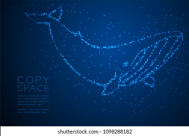 Abstract Geometric Circle dot pixel pattern Whale shape, aquatic and marine life concept design blue color illustration isolated on blue gradient background with copy space, vector eps 10