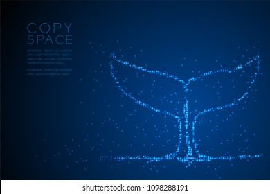 Abstract Geometric Circle dot pixel pattern Whale tail shape, aquatic and marine life concept design blue color illustration isolated on blue gradient background with copy space, vector eps 10