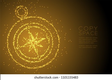Abstract Geometric Circle dot pixel pattern Compass shape, travel concept design gold color illustration isolated on brown gradient background with copy space, vector eps 10