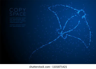 Abstract Geometric Circle dot pixel pattern Stingray shape, aquatic and marine life concept design blue color illustration isolated on blue gradient background with copy space, vector eps 10