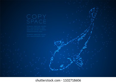 Abstract Geometric Circle dot pixel pattern Carp or Koi fish shape, aquatic and marine life concept design blue color illustration isolated on blue gradient background with copy space, vector eps 10