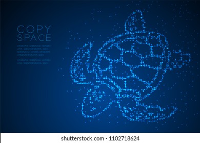 Abstract Geometric Circle dot pixel pattern Sea Turtle shape, aquatic and marine life concept design blue color illustration isolated on blue gradient background with copy space, vector eps 10