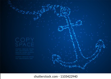 Abstract Geometric Circle Dot Pixel Pattern Anchor Shape, Aquatic And Marine Life Concept Design Blue Color Illustration Isolated On Blue Gradient Background With Copy Space, Vector Eps 10