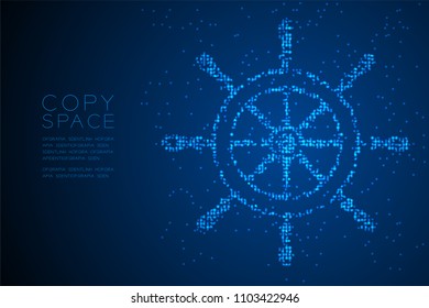 Abstract Geometric Circle dot pixel pattern Ship Steering Wheel shape, aquatic and marine life concept design blue color illustration isolated on blue gradient background with copy space