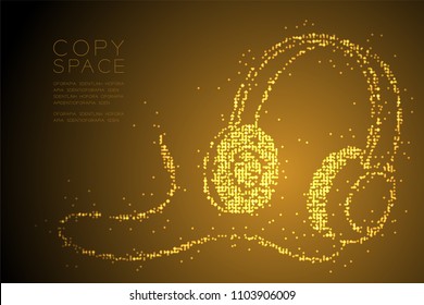 Abstract Geometric Circle dot pixel pattern Headphone shape, music instrument concept design gold color illustration isolated on brown gradient background with copy space, vector eps 10