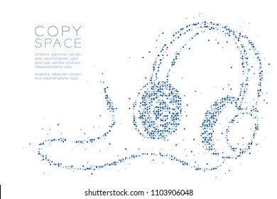 Abstract Geometric Circle dot pixel pattern Headphone shape, music instrument concept design blue color illustration on white background with copy space, vector eps 10