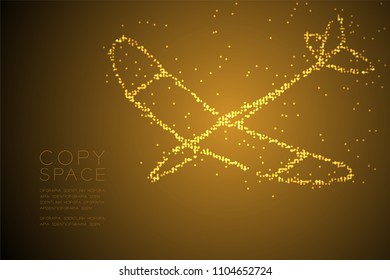 Abstract Geometric Circle dot pixel pattern Glider plane shape, business travel concept design gold color illustration isolated on brown gradient background with copy space, vector eps 10