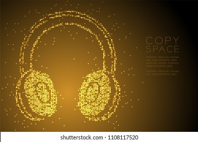 Abstract Geometric Circle dot pixel pattern Wireless Headphone shape, music instrument concept design gold color illustration isolated on brown gradient background with copy space, vector eps 10